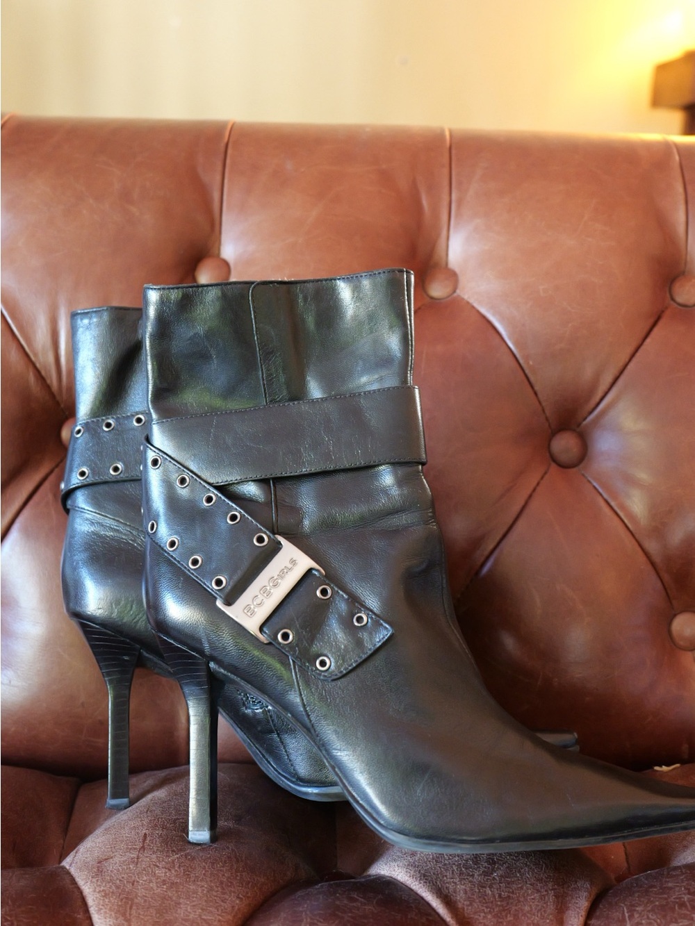 Vintage BCBGirls Black Leather Studded Ankle Boots